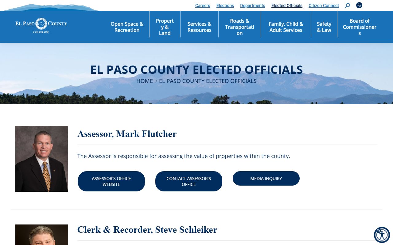 El Paso County elected officials page used for court records research