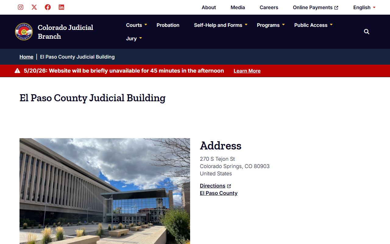 El Paso County Clerk of Court Judicial Building location official page