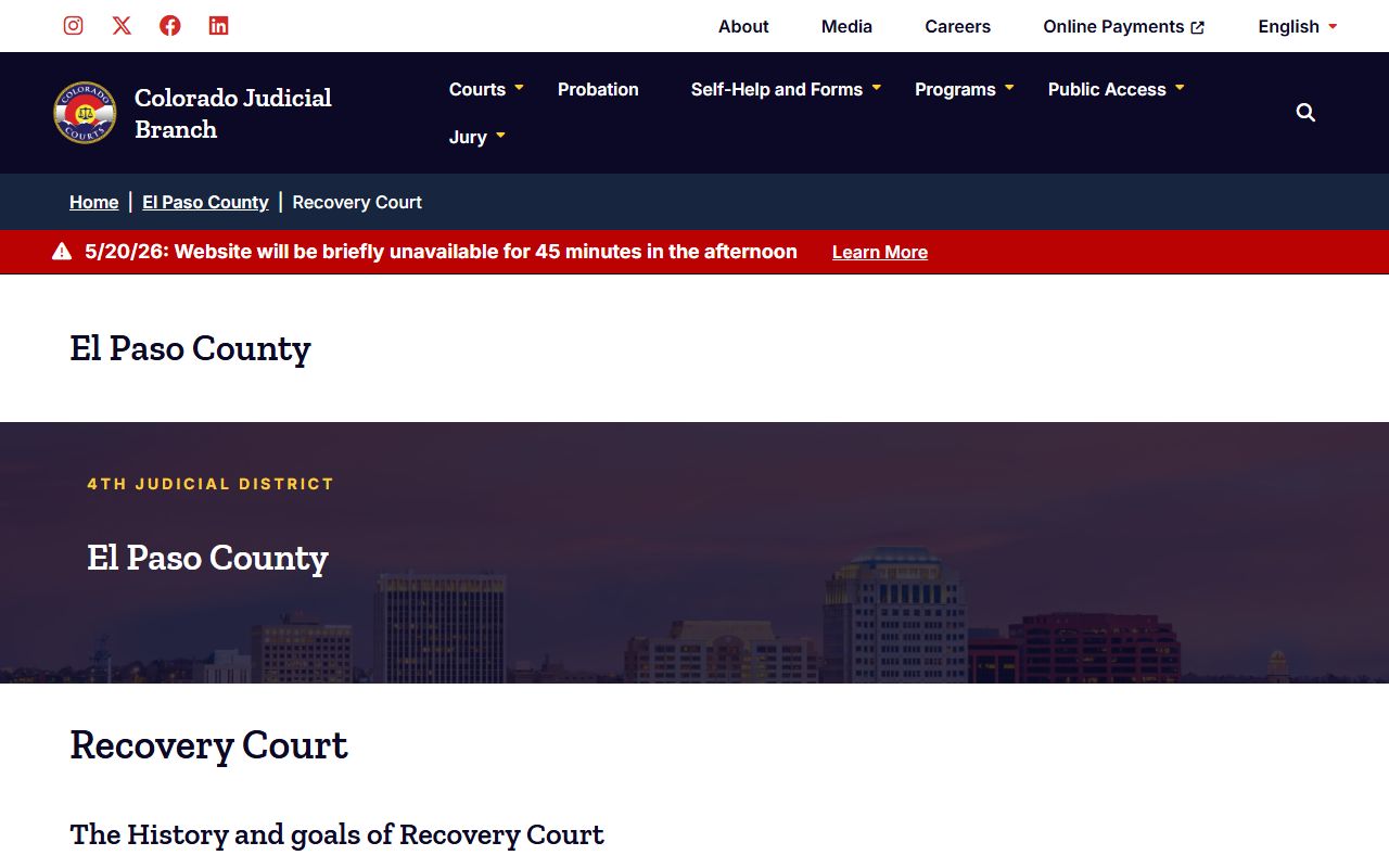 El Paso County District Court 4th Judicial District Recovery Court page