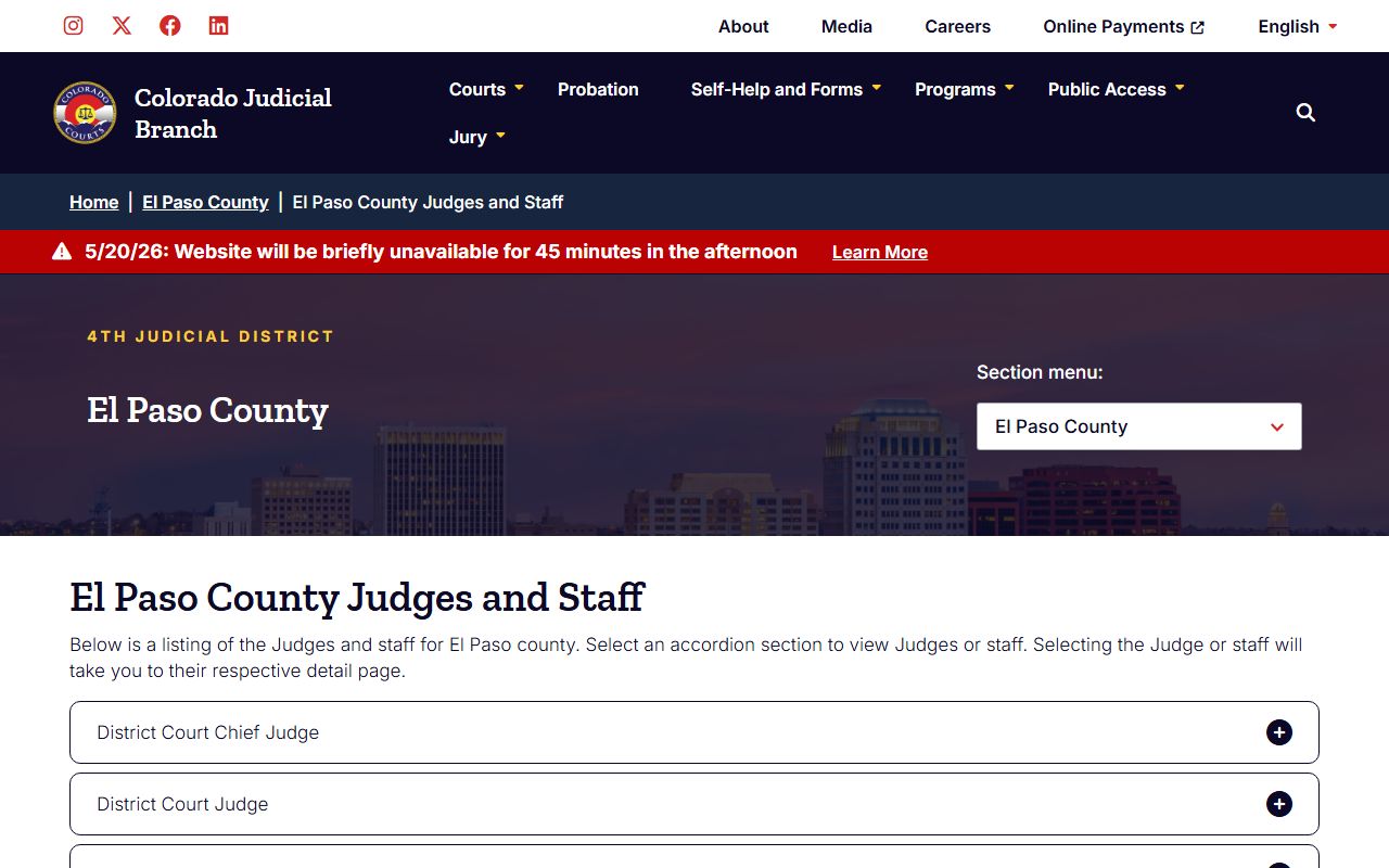 El Paso County District Court judges and staff official page