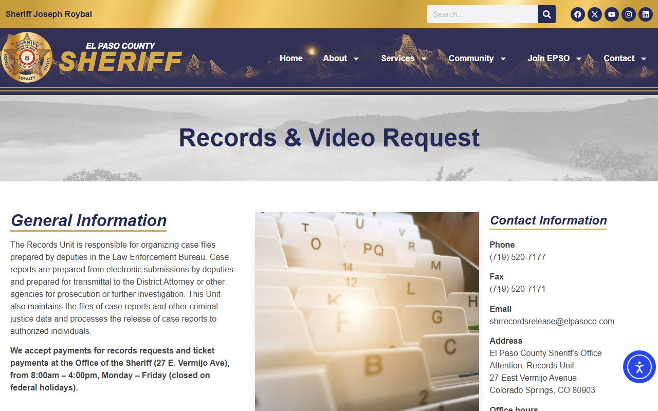 El Paso County Sheriff records and warrant request page