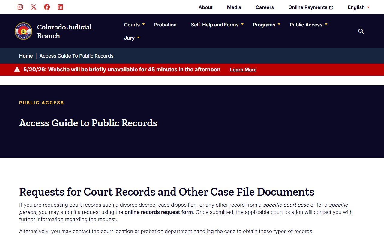 Colorado Judicial Branch access guide for El Paso County court records