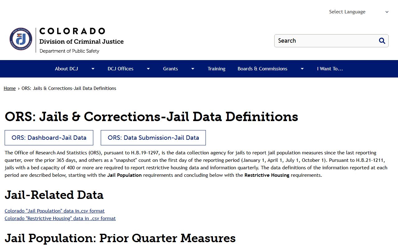 Colorado Division of Criminal Justice jail data definitions used for El Paso County jail population data