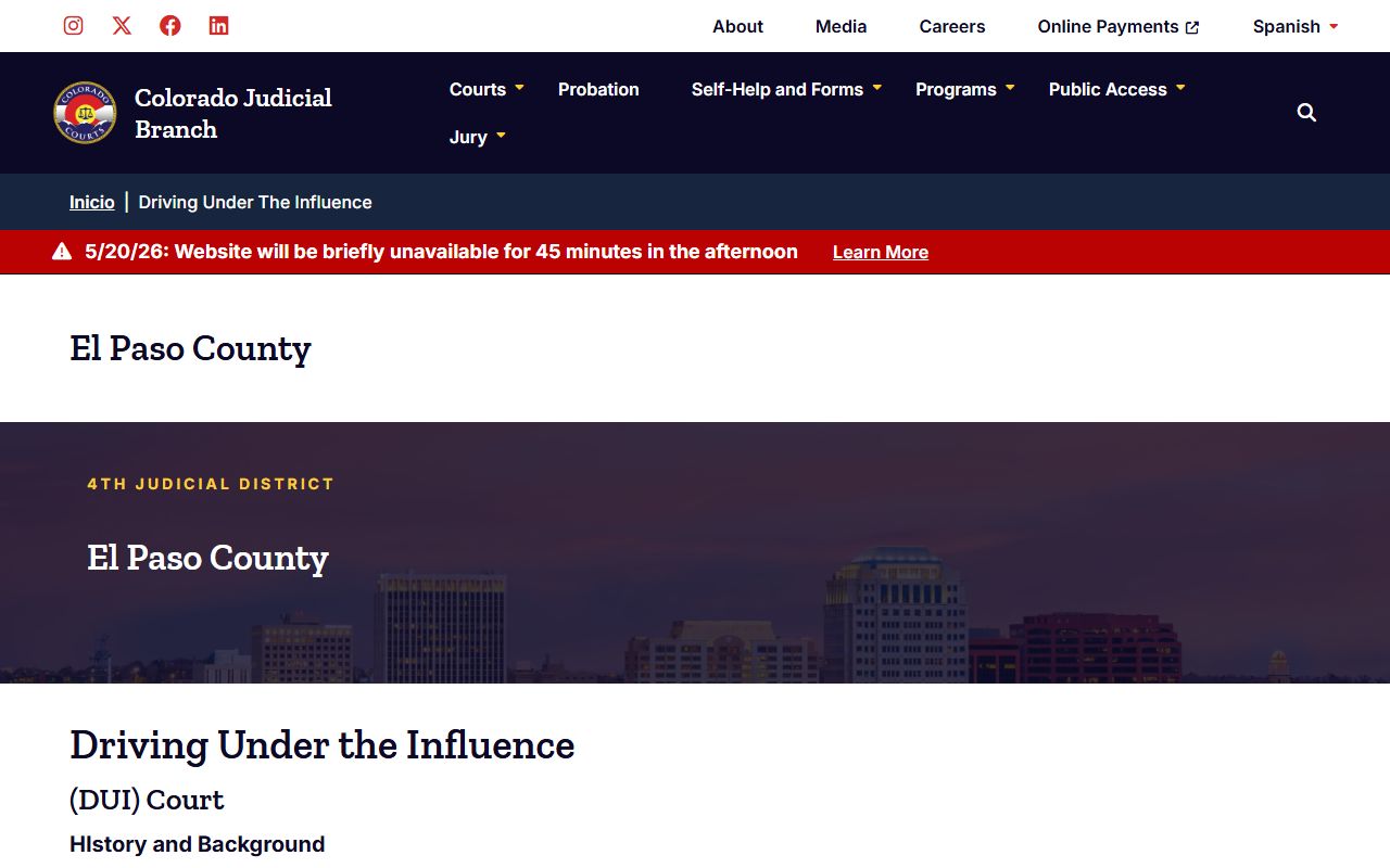 El Paso County traffic court records DUI Court page on the Colorado Judicial Branch site