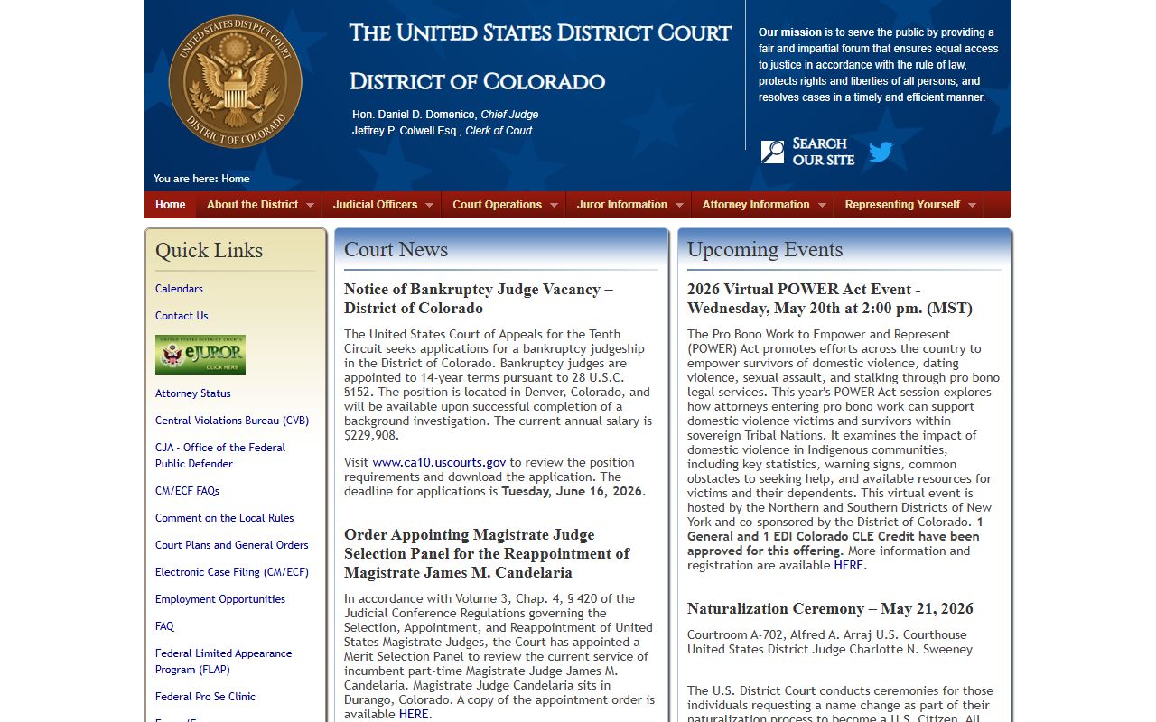 El Paso County District Court federal U.S. District Court for Colorado page